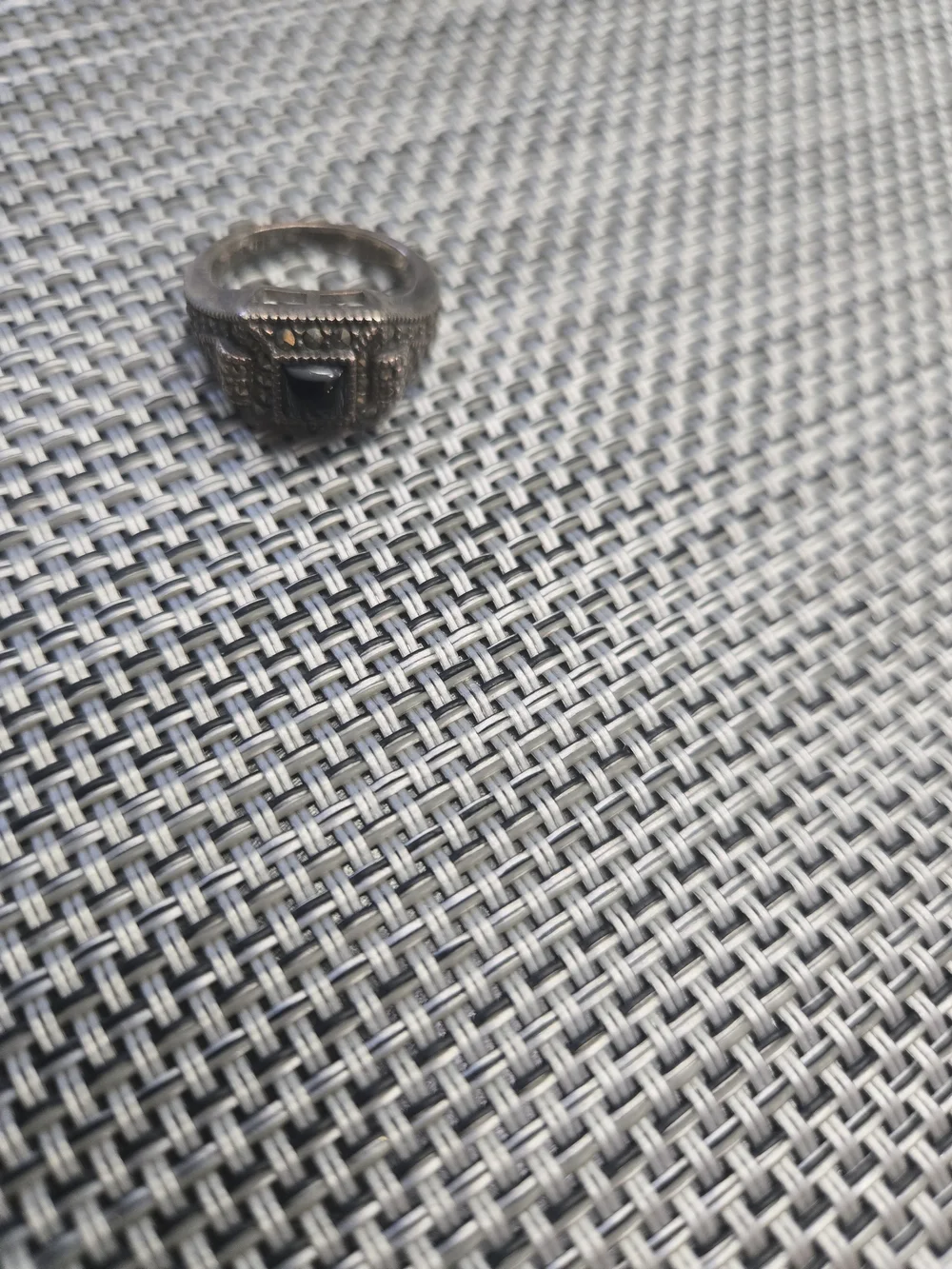 Womens Black Stone Ring - Classic Silver Tone